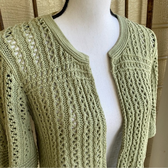 Dressbarn Open Front Crocheted Sage Cardigan Size Medium - Picture 3 of 12